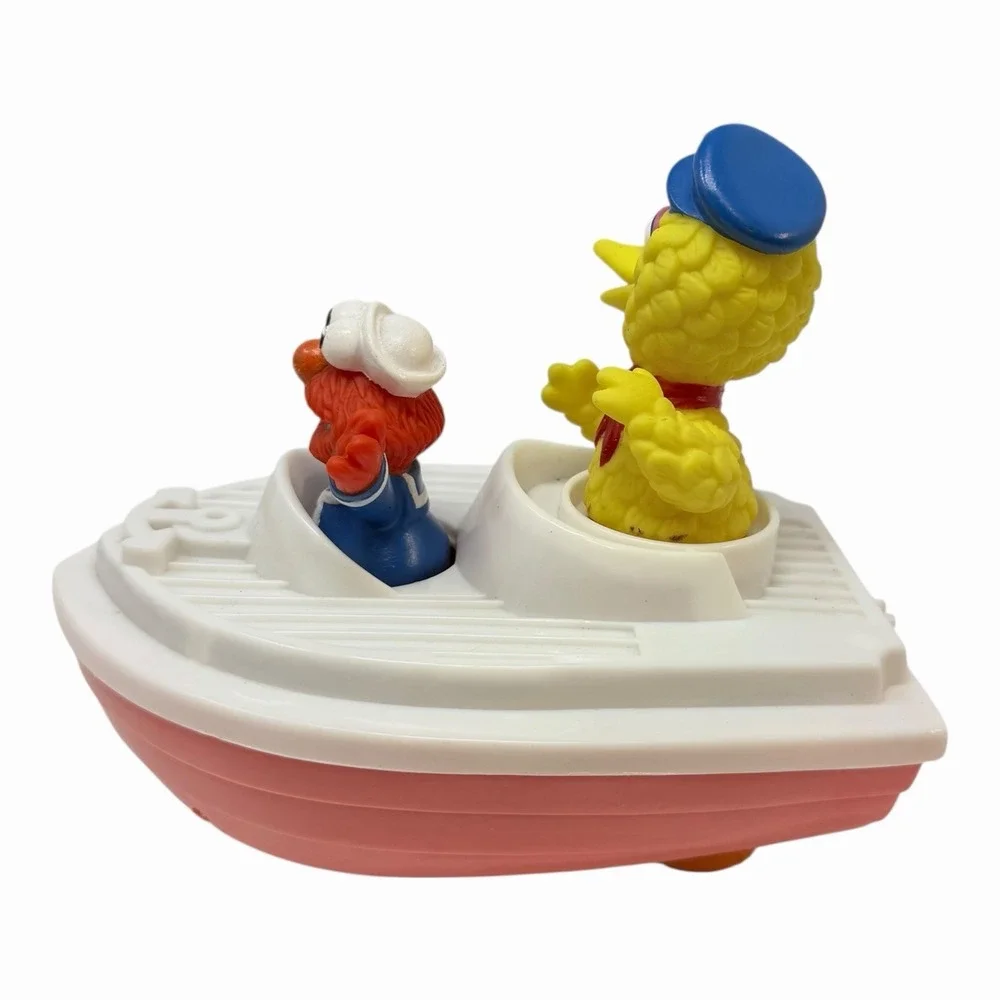 VTG Sesame Street BIG BIRD & ELMO Wind Up Boat Tyco 1995 Jim Hensen, NOT WORKING